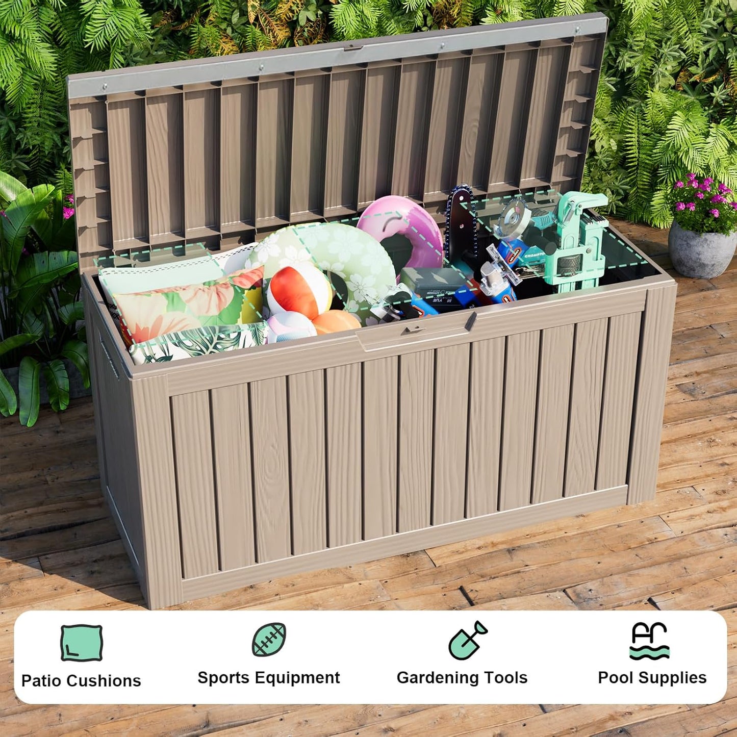 80 Gallon Outdoor Storage Box – Waterproof Deck Box for Garden & Patio,Light Brown