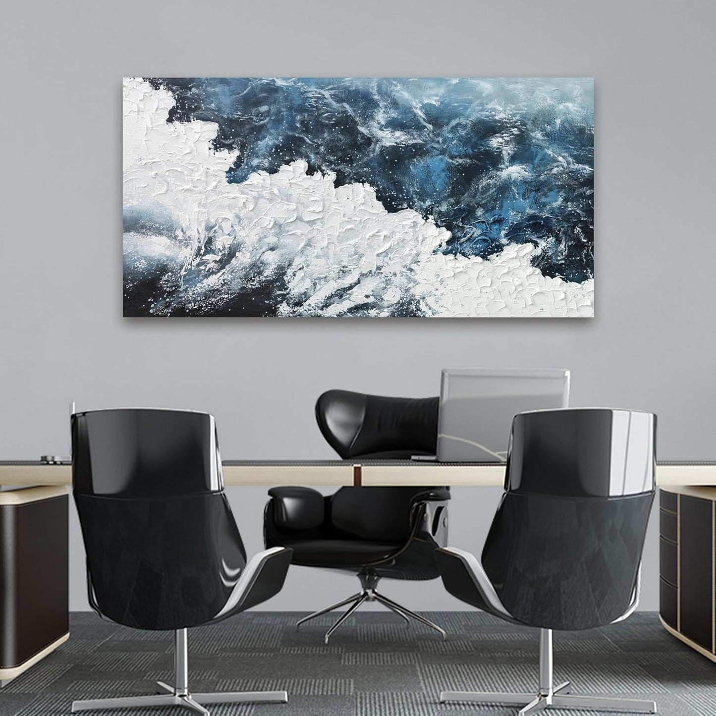 Canvas Wall Art Decor Abstract Canvas Wall Pictures for Living Room Large Blue White Wall Art Prints Beach Wave Artwork for Walls Coastal Modern Wall Art Decorations Home Office Wall Art Decor 20" X 40"