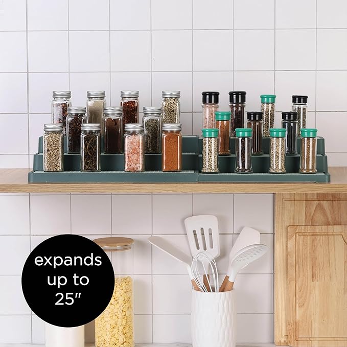 SIMPLEMADE 3-Tier Spice Rack Organizer - Versatile Storage Shelf for Kitchen, Bathroom, Bedroom & Office, Set of 2, Expandable Sage