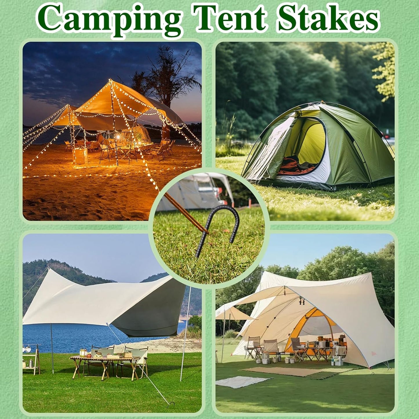 Rebar Stakes 16 Inch 20 Pack J Hook Ground Stakes Heavy Duty Tent Stakes Chain Link Fence Stakes with Chisel Point End Galvanized Steel Ground Anchors Metal Spikes Black Coated