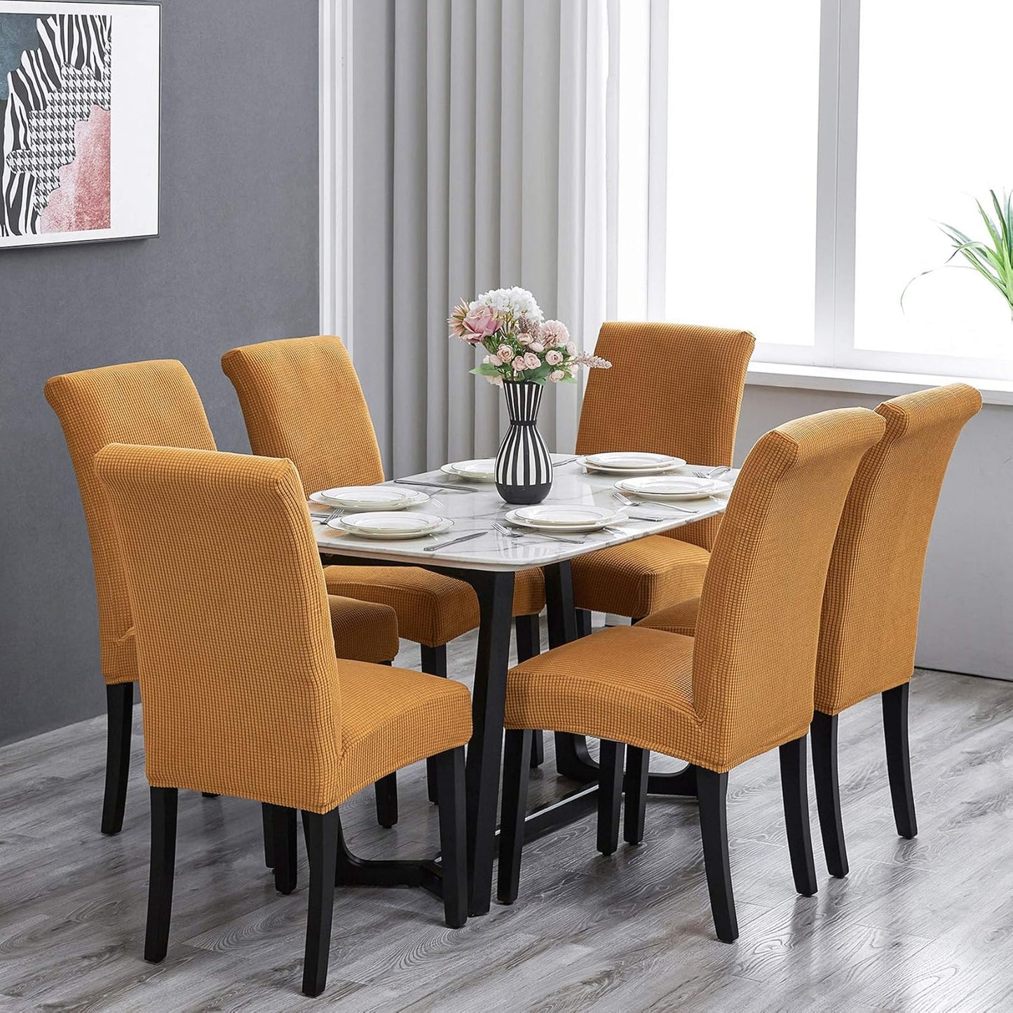 Howhic Stretch Chair Covers for Dining Room Set of 6, Removable Washable Dining Room Chair Covers, Dining Chair Slipcovers Seat Protector, Great Home Decor and Banquet Upholstery (Gold, 6 Pack)