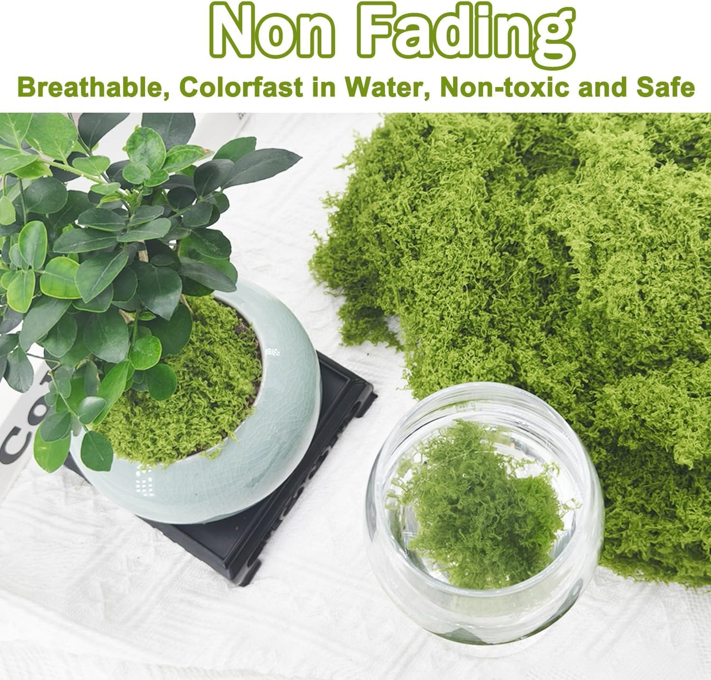 Potanro Faux Green Moss 5.3oz Artificial Fake Plant Moss Preserved Moss for Potted Plants Indoor Plants, Crafts, Planters, Bonsai Artifcial, DlY Floral Decorative Moss, Garden Wedding Decor