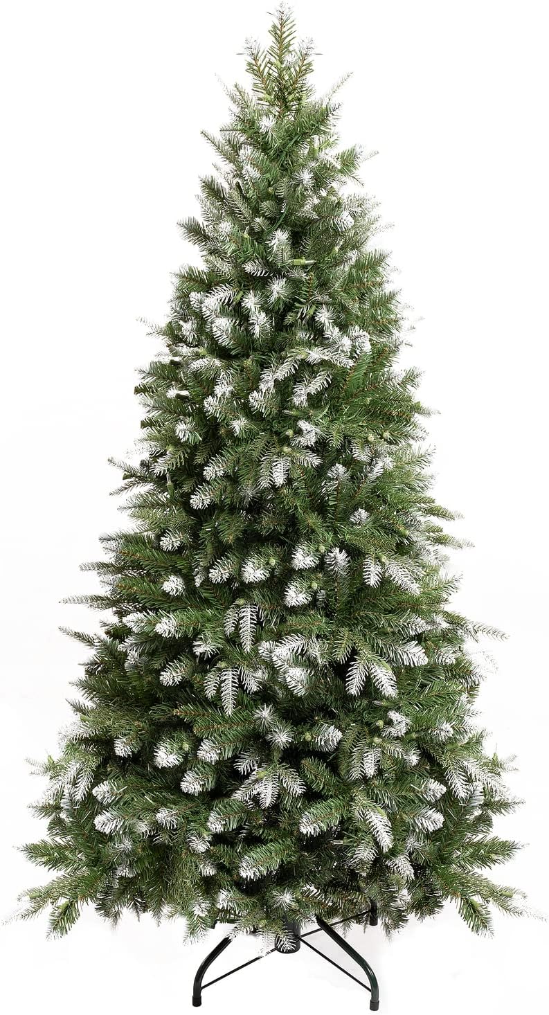 Naomi Home 4.5ft White Tip Christmas Tree with Lights, Realistic Light Snow Flocked Fir Prelit with 679 Branch Tips, 200 Warm Lights and Metal Stand, Aritificial Tree