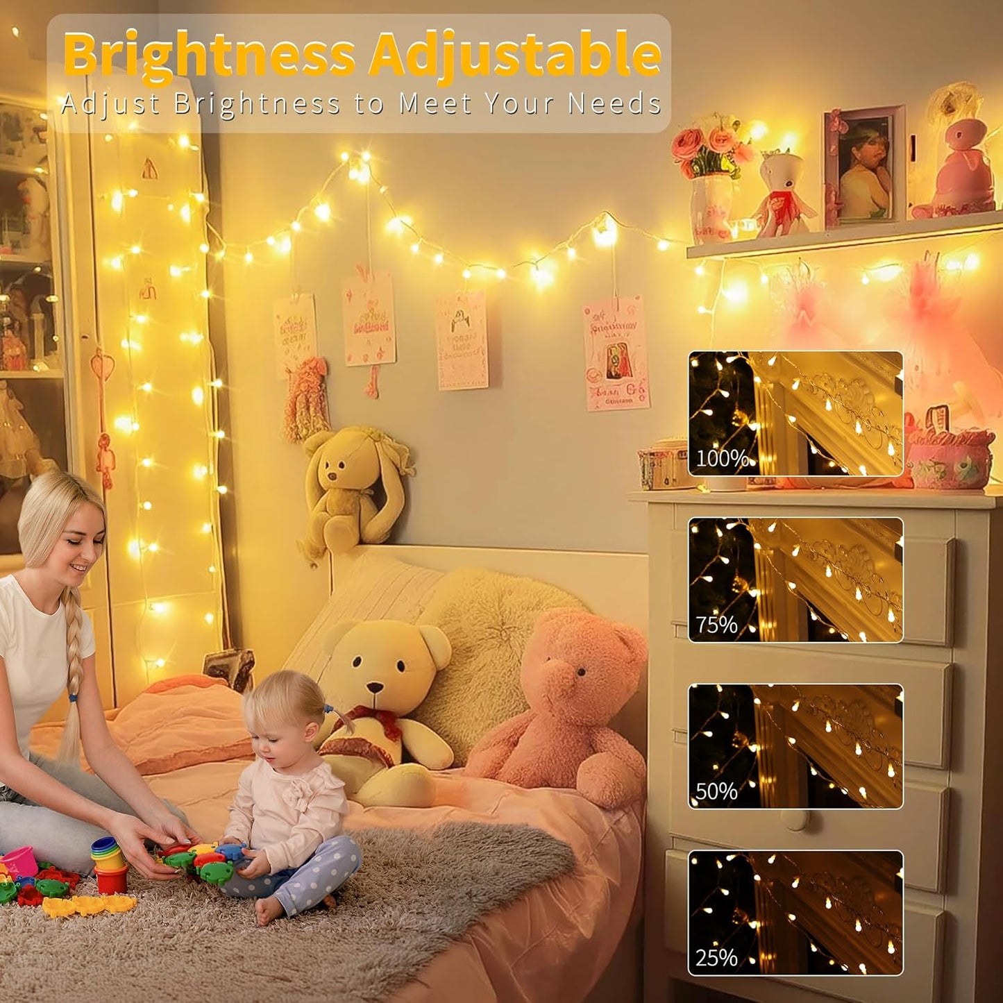 Brizled LED String Lights, 66ft 200 LED Christmas Lights, 8 Modes Soft White String Lights, Indoor Berry String Lights, Christmas Lights with Timer, Xmas Tree Lights for Wedding Party Room, Clear Wire