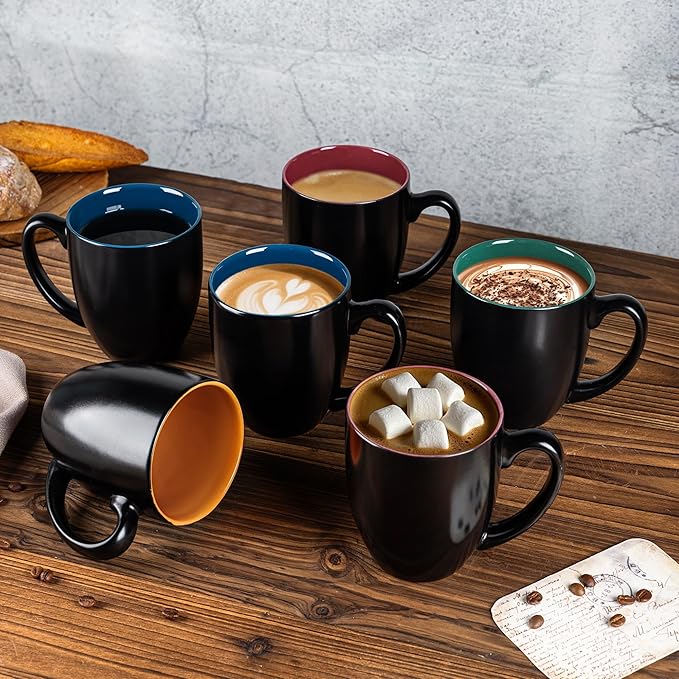GBHOME 16oz Coffee Mugs Set of 6, Large Ceramic Coffee Mugs for Man, Woman, Dad, Mom, Modern Coffee Mugs Set with handle for Tea/Latte/Cappuccino/Milk/Cocoa. Dishwasher&Microwave Safe,Multi-Color