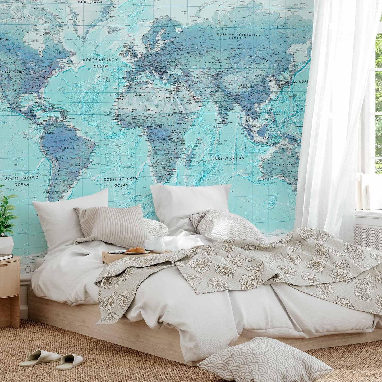 artgeist Premium Wall Mural World Map 98x69 in - XXL Non-Woven Wallpaper Fleece Wall Decor Photo Print Picture Image Design Home Map of The World k-A-0091-a-b
