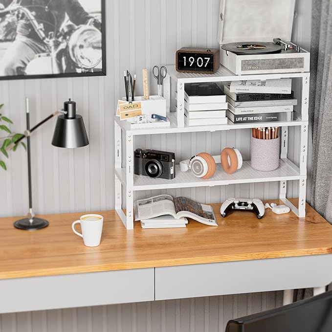 Expandable Spice Rack,Stackable Storage for Cabinet, Multi-Functional Kitchen Shelving,Height-Adjustable,Sustainable Organizer Solution(2Packs/White/Medium)