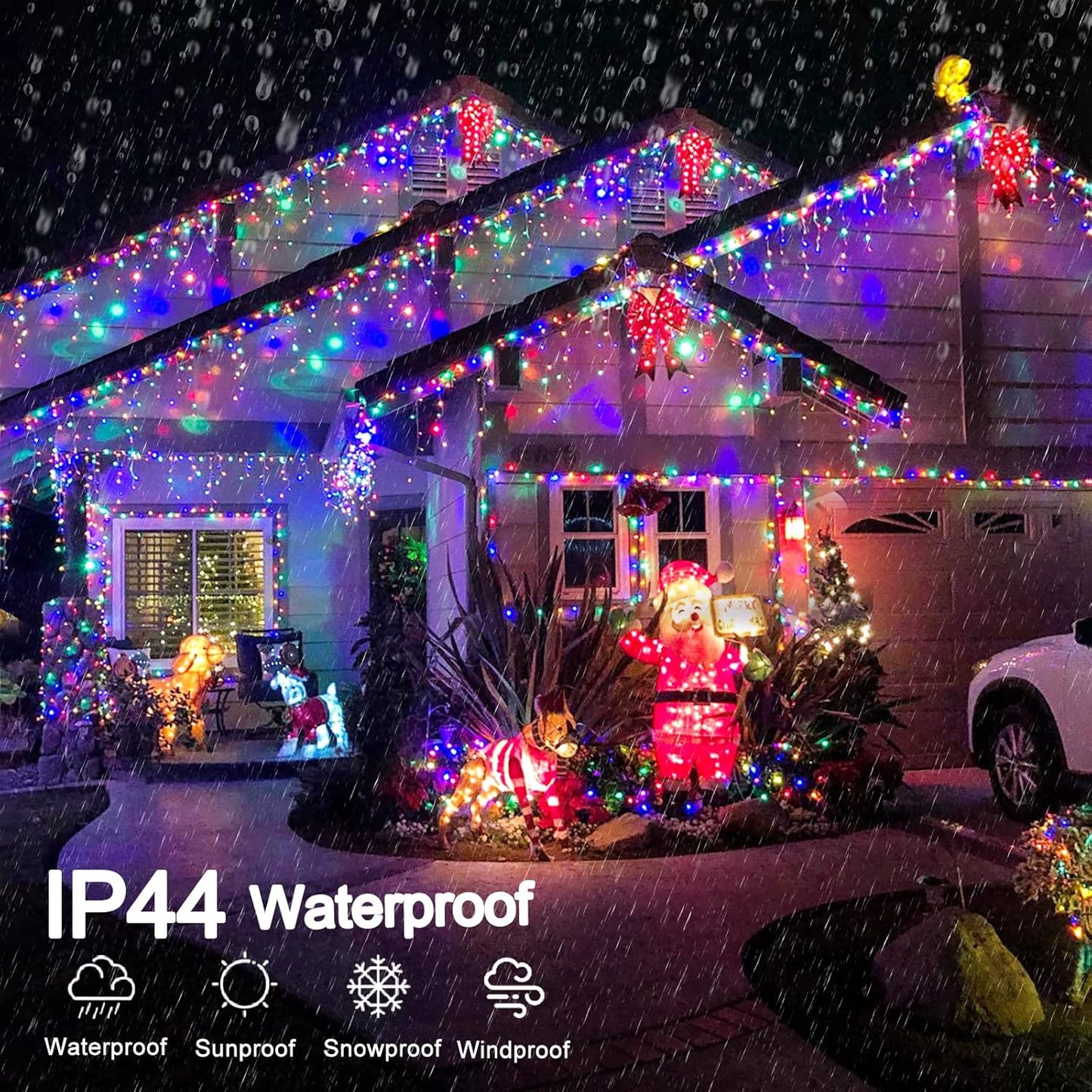 Colored Christmas Lights Outdoor, 33ft 400 LED Icicle Lights for Outside House with Connectable Clear Wire 8 Modes Timer, Plug in Waterproof for Home Holiday Eaves Yard Party Room Indoor Decoration