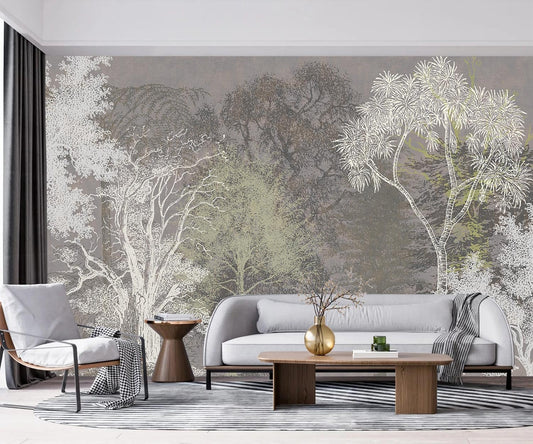 -Hand-Painted Wood Bedroom Wallpaper XT21 S 100" x 65"