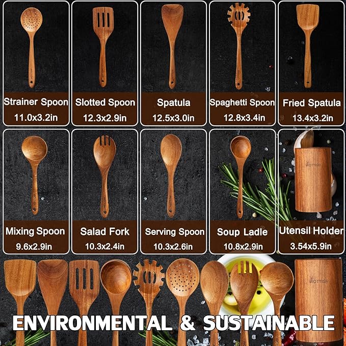 Wooden Spoons for Cooking,Wooden Cooking Utensil Set,10-Piece Wooden Kitchen Utensil Set with Wooden Spoons(A10)
