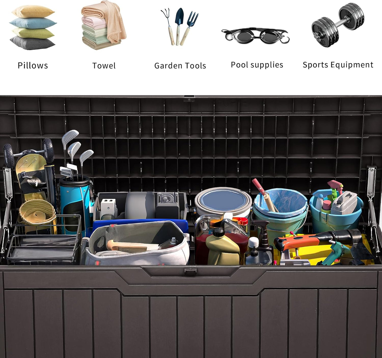 YITAHOME 100 Gallon Outdoor Storage Box, Large Water Resistant Resin Deck Box, Indoor Outdoor Lockable Storage Container for Patio, Garden, Cushions, Tools, Equipment (Dark Brown)