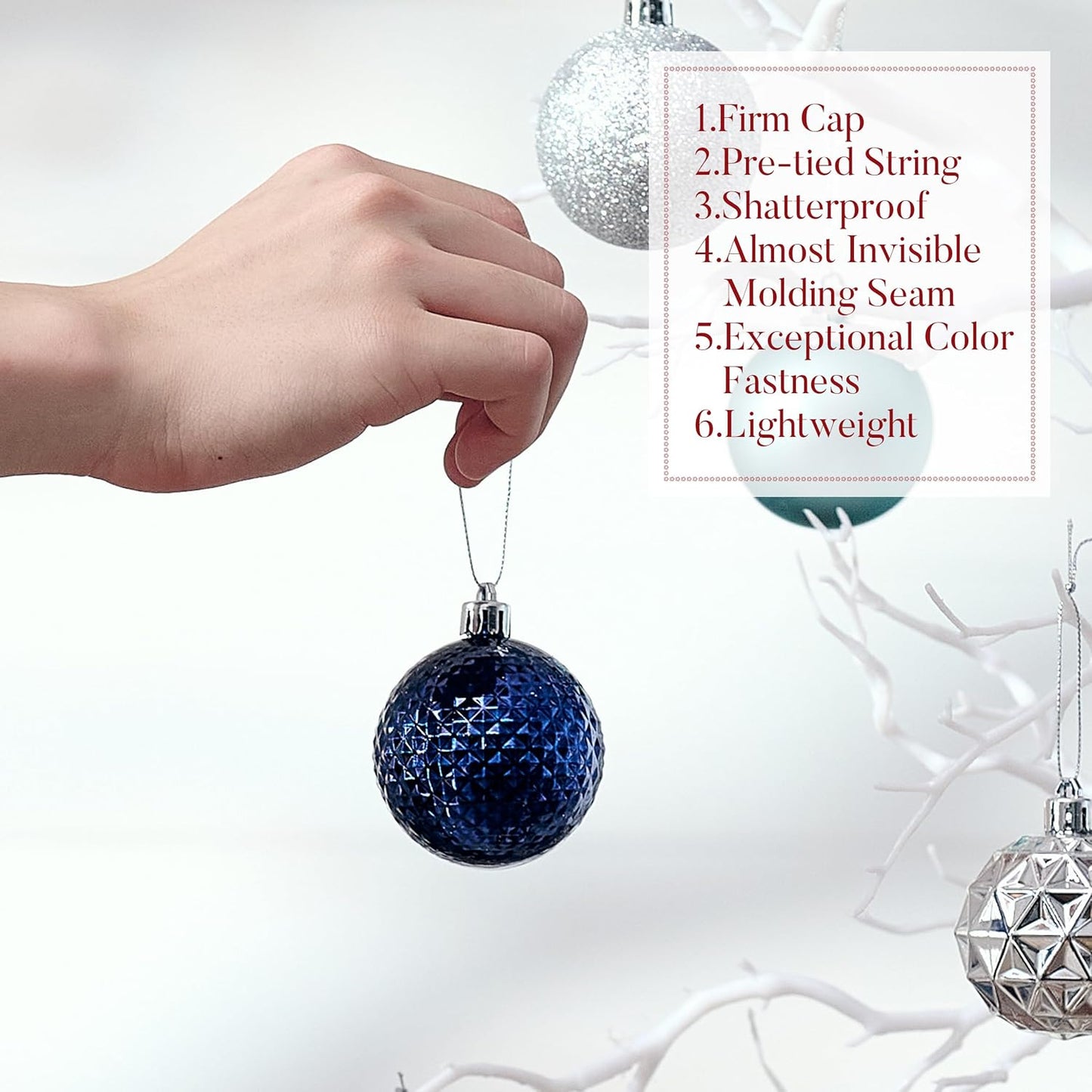 Valery Madelyn Christmas Tree Decorations Ornament Set for Fall Halloween, 50ct 2.36 Inches Navy Blue Silver Shatterproof Christmas Ball Ornaments Hanging Xmas Holiday Party Decor