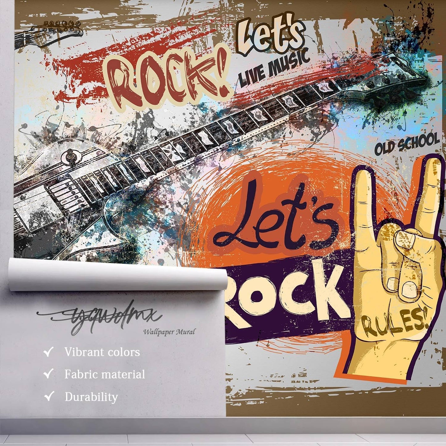 -Vintage Graffiti Hand-Painted Wall Bedroom Mural XT17 L 180" x 115"