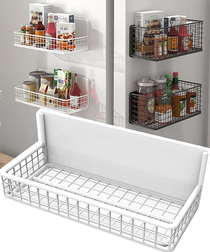 Magnetic Basket Magnetic Fridge Organizer Magnetic Pencil Holder Whiteboard Accessories Home Kitchen Organization (White-Low)