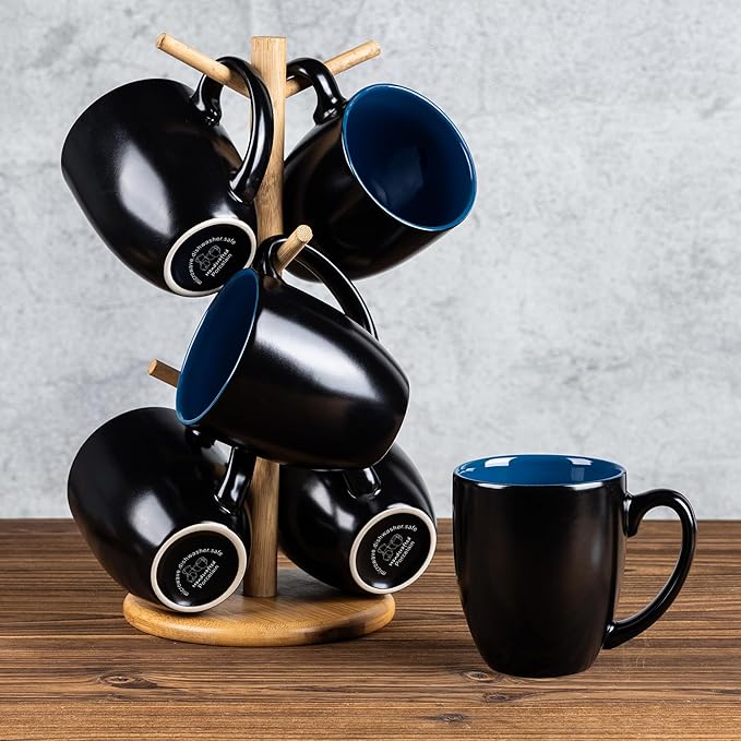 GBHOME 16oz Coffee Mugs Set of 6, Large Ceramic Coffee Mugs for Man, Woman, Dad, Mom, Modern Coffee Mugs Set with handle for Tea/Latte/Cappuccino/Milk/Cocoa. Dishwasher&Microwave Safe,Blue