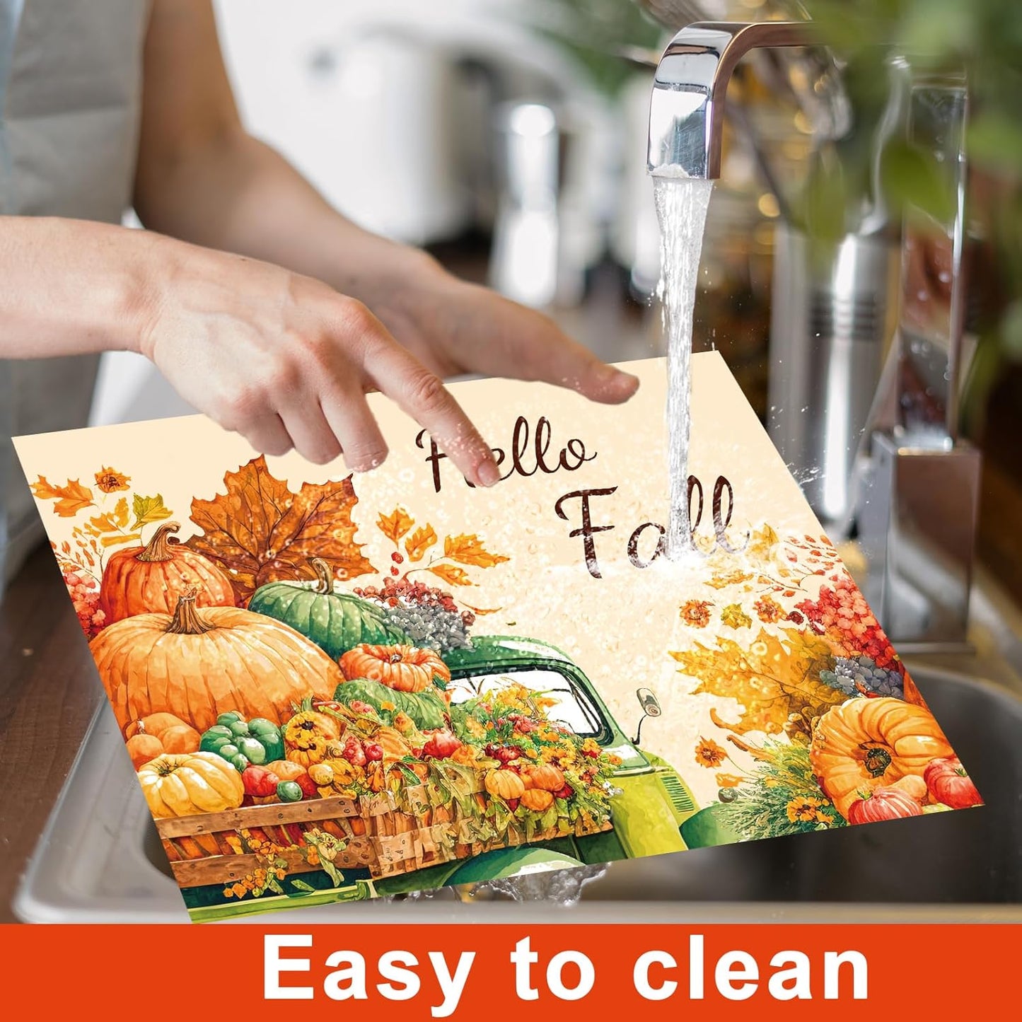 Thanksgiving Placemats Set of 6 Fall Plastic Table Mats Thanksgiving Day Place Mat Autumn Harvest Place Mats Washable Rustic Pumpkins Table Decoration for Indoor Outdoor Party Kitchen Dining