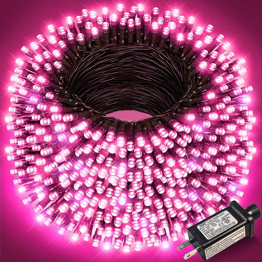 262FT 800 LED Christmas Lights, Plug in Christmas Tree Lights Outdoor with Timer and 8 Modes, Green Wire Waterproof String Light for Indoor House Yard Patio Wedding Decorations, Pink