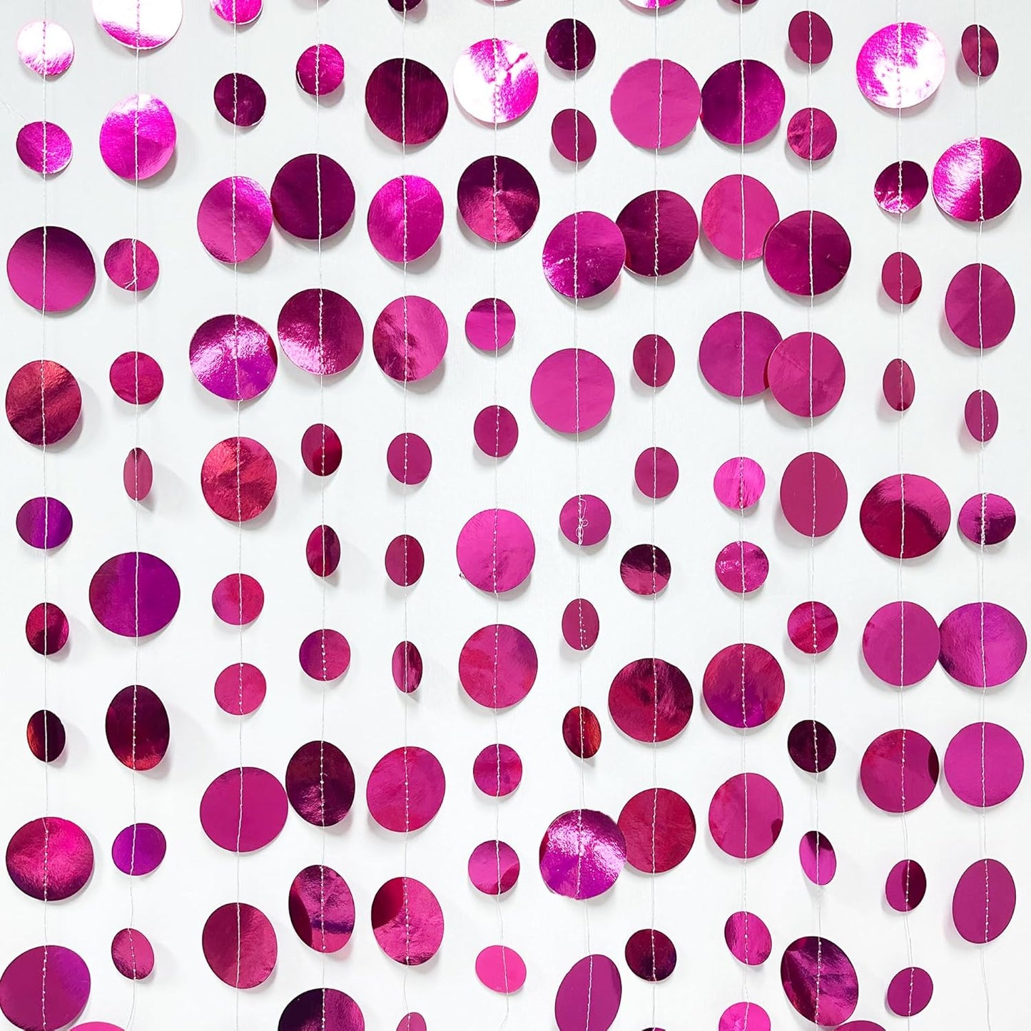 Hot Pink Party Decorations Circle Dots Garland Metallic Rose Pink Hanging Paper Polka Dots Streamer for Bachelorette Birthday Engagement Wedding Bridal Shower Anniversary Baby Shower Party Supplies