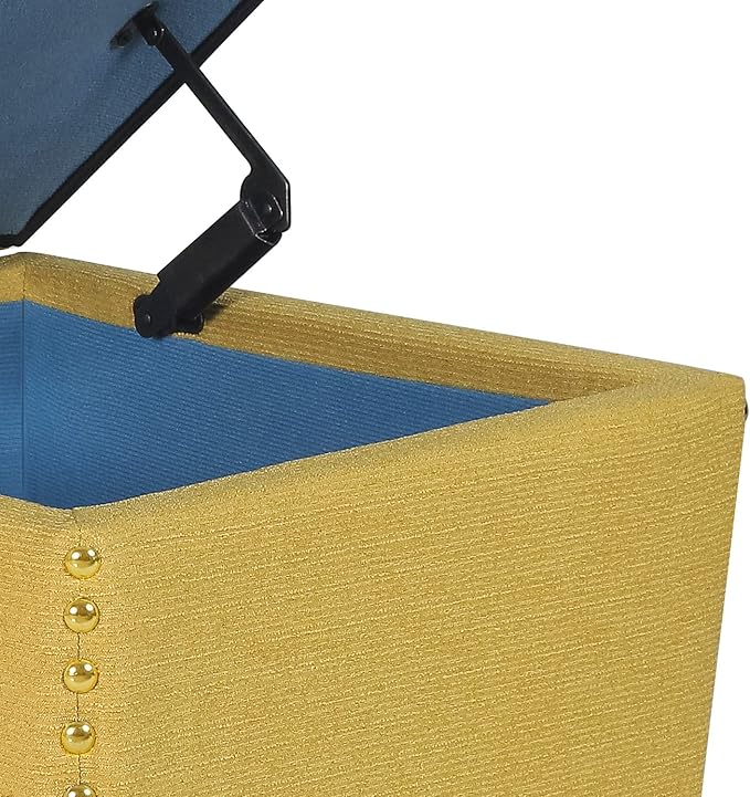 Adeco Square Storage Ottoman with Hinged Lid, Modern Accent Bench Footrest Stool, Coffee Table for Living Room Bedroom,Yellow Large