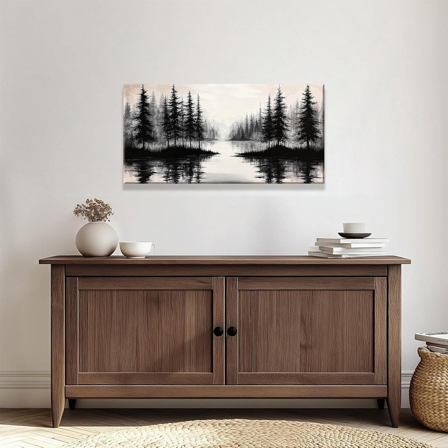 QSQ Canvas Art Wall Decor Print Modern Landscape Wall Art For Bedroom Modern Office Home Wall Decorations Forest River Landscape Paintings Pictures Artwork Aesthetic 20 X 40 In