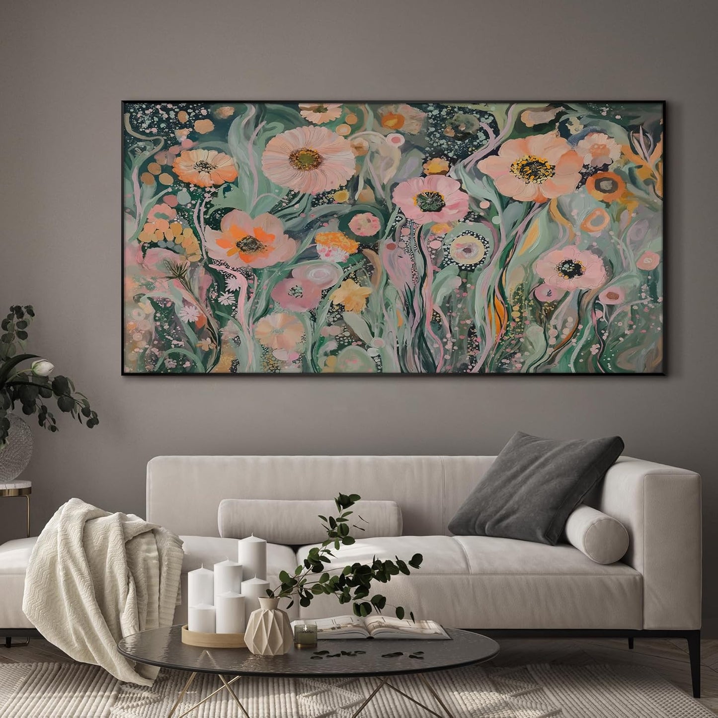 SIGNWIN 36"x72" Extra Large Framed Wall Art Whimsical Garden Bloom, Colorful Abstract Floral for Home Living Room Bedroom Decor (Frame Assembly Required)