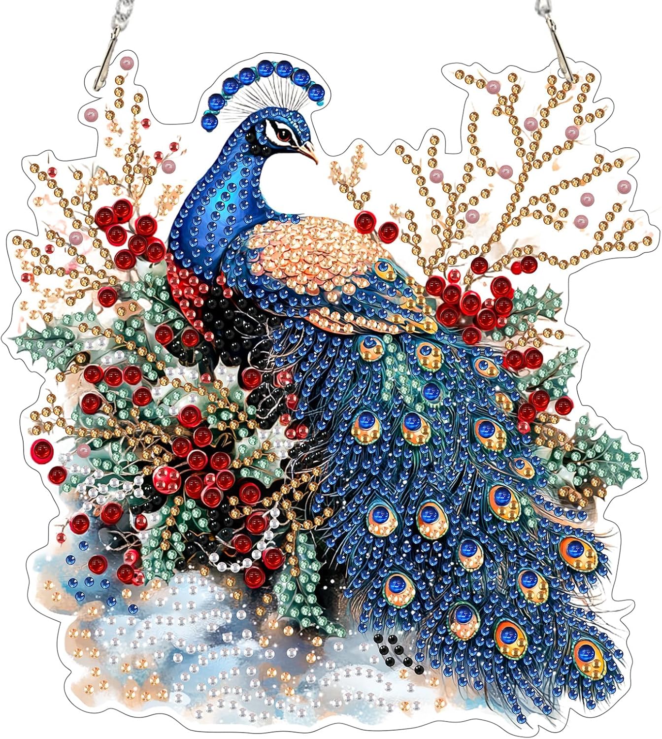 EOBROMD Diamond Hanging Art Kits for Adults, Peacock Flower Diamond Art Painting Suncatcher, DIY Special Shaped Rhinestone Kits for Adults, Window Pendants Home Garden Wall Hanging Ornament