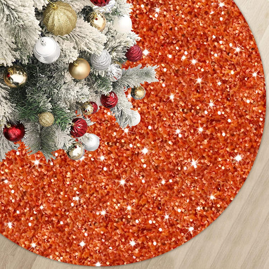 Orange Christmas Tree Skirt 21 Inch Sequined Xmas Tree Mats High-end Small Halloween Tree Skirt Velvet Fabric Christmas Tree Carpet Glitter Christmas Tree Skirt for Halloween Xmas New Year Party Decor