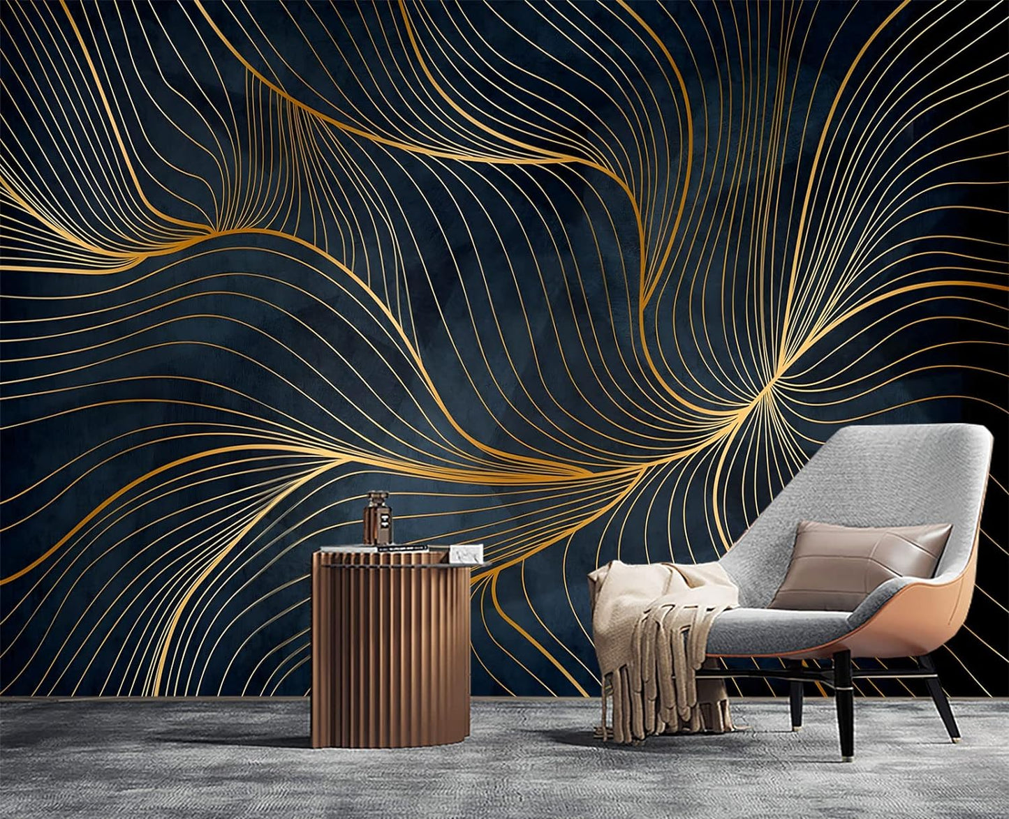 Simple Golden Lines Wall Mural Wallpaper for Bedroom 137" x 100"