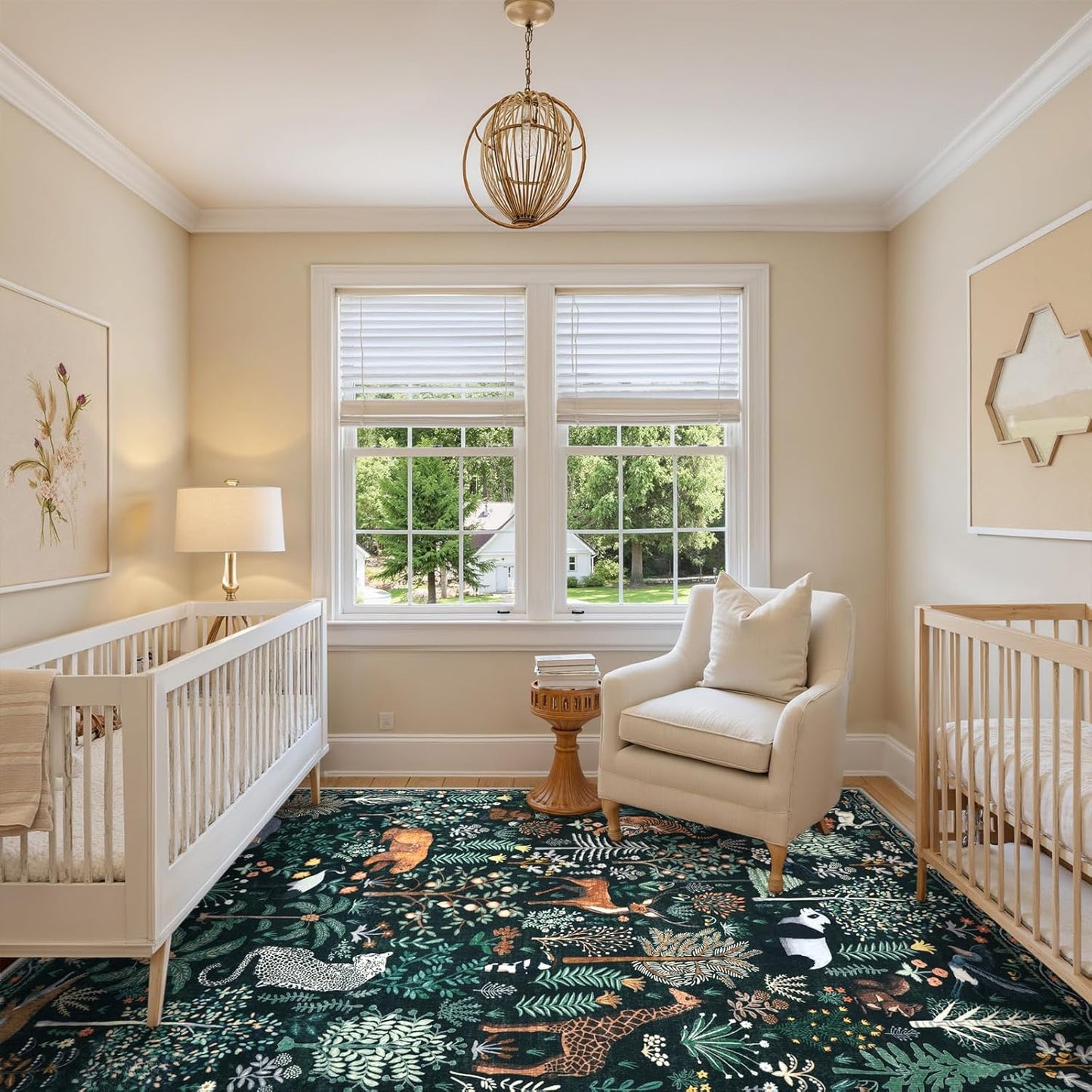 OJIA Jungle Print 8x10 Rugs for Living Room, Green Soft Bedroom Rug Washable Area Rugs 8x10, Modern Dining Room Rug Stain Resistant Floor Carpet for Playroom Kids Nursery Office, Green