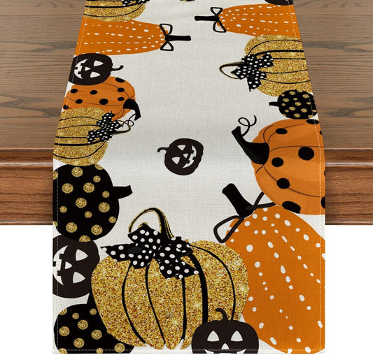 Artoid Mode Halloween Jack-O-Lantern Pumpkin Table Runner, Holiday Kitchen Dining Table Decoration for Indoor Outdoor Home Party Decor 13 x 36 Inch