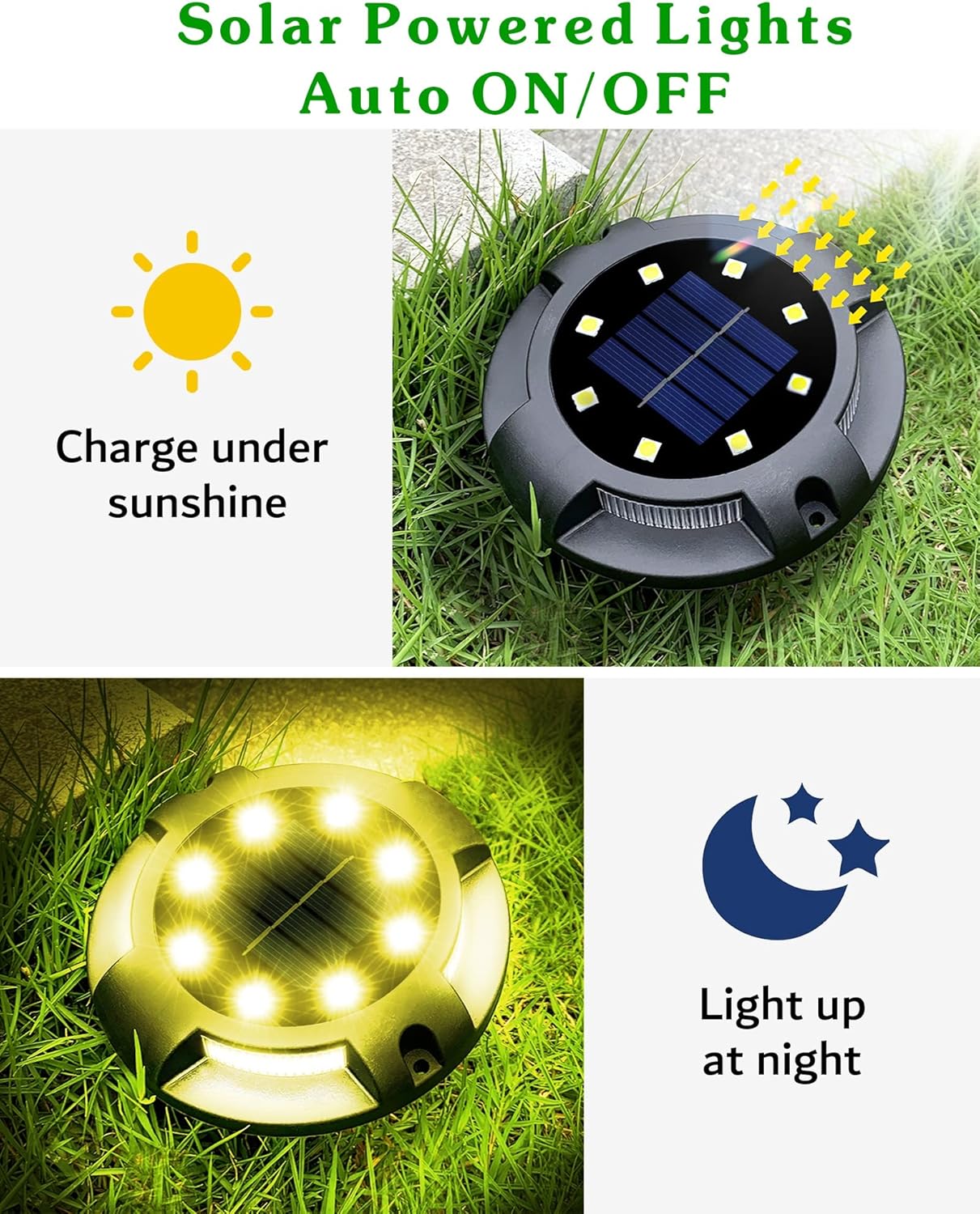 Biling Solar Ground Lights Uplight Sidelight, 12 Packs Bright Solar Outdoor Lights Waterproof for Yard Pathway Driveway Garden Poolside (Warm White)