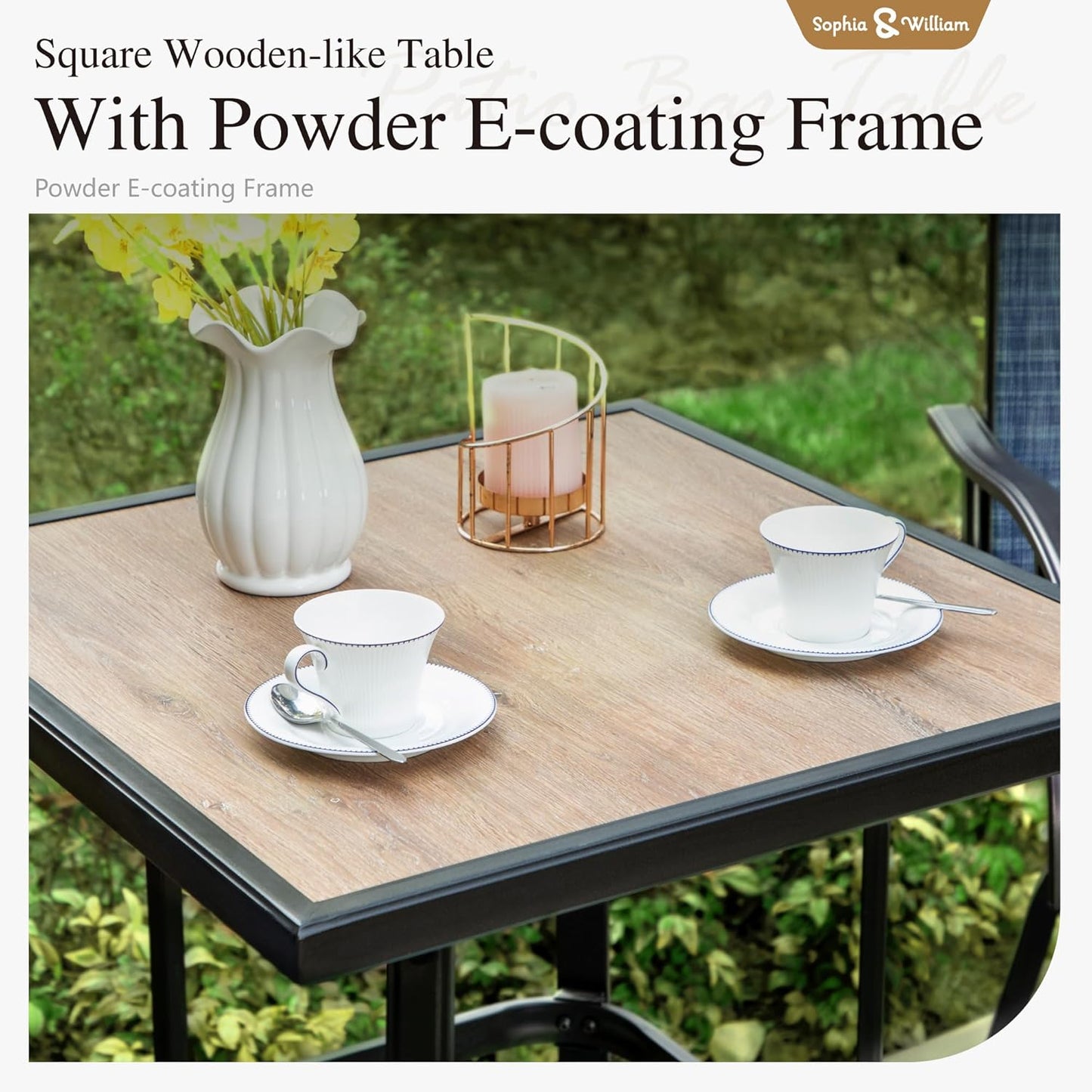 Sophia & William Outdoor Bar Set, Patio Bar Table and Chairs Set, Bar Height Patio Set - 2 x Swivel Bar Chairs(Grey), 1 x Square Bar Table(Wood-Like)