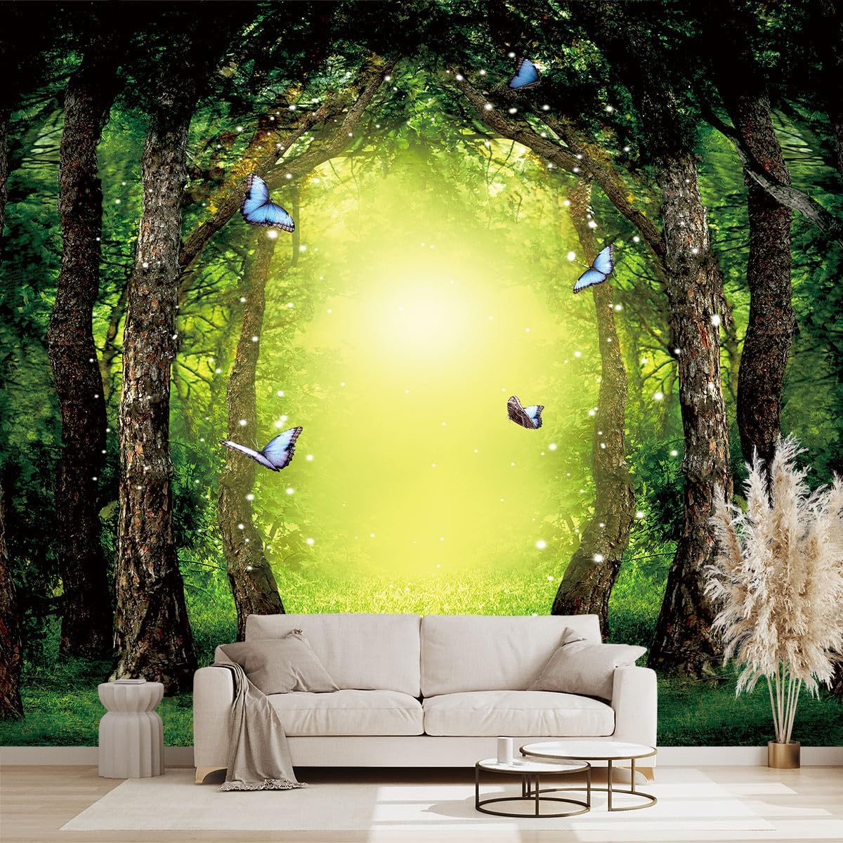 Classy Dream Butterfly Forest Tree Wallpaper for Bedroom Jungle Woodland Wall Mural Living Room Large Woods Adhesive Fabric decorr - 160"x108"（Not Peel and Stick）
