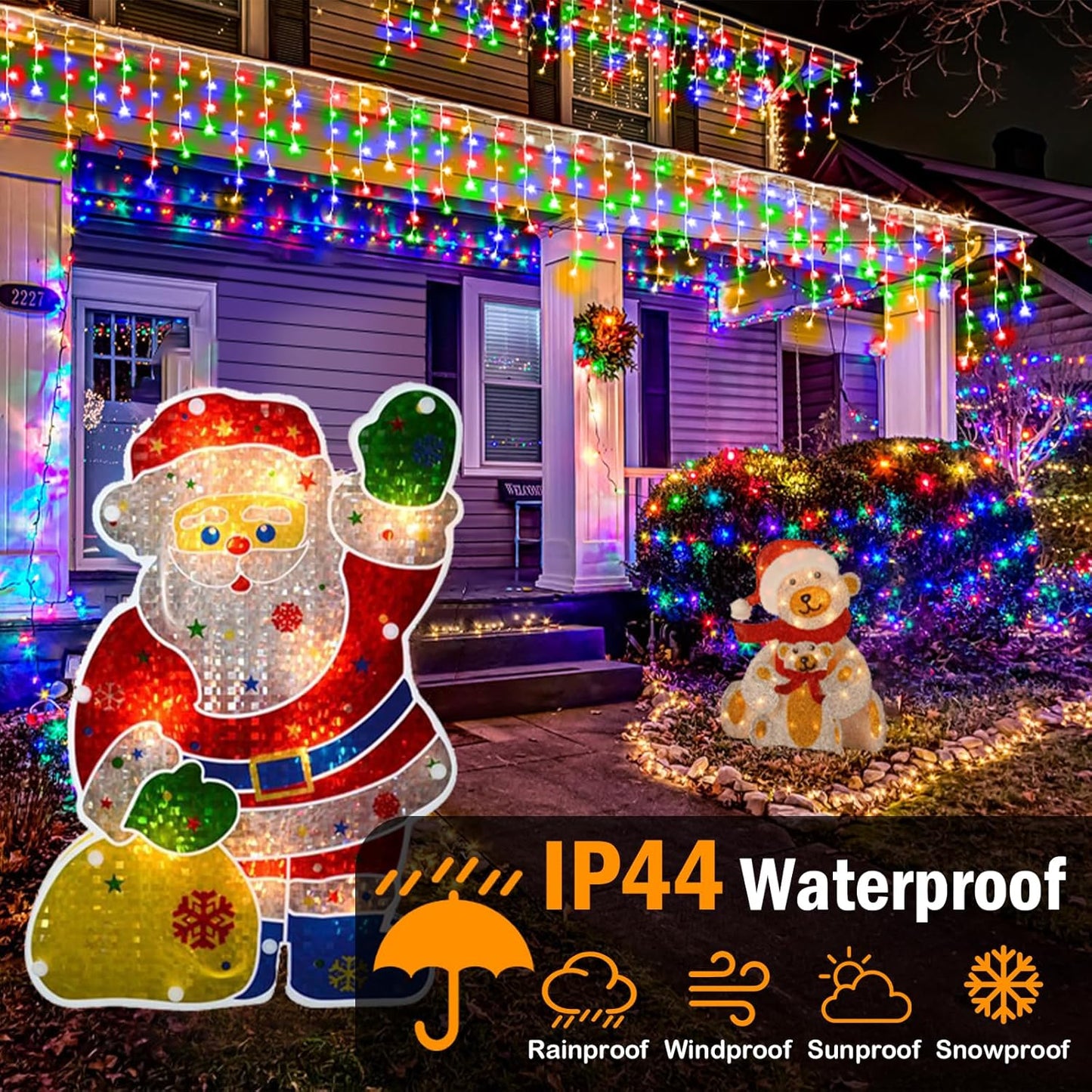 Christmas Lights Outdoor, 2 Pack Total 98FT 960 LED Ice Lights for Outside with 180 Drops 8 Modes Timer Memory, Plug in Waterproof for Holiday Eaves Yard Roof Party Christmas Decor (Multicolor)