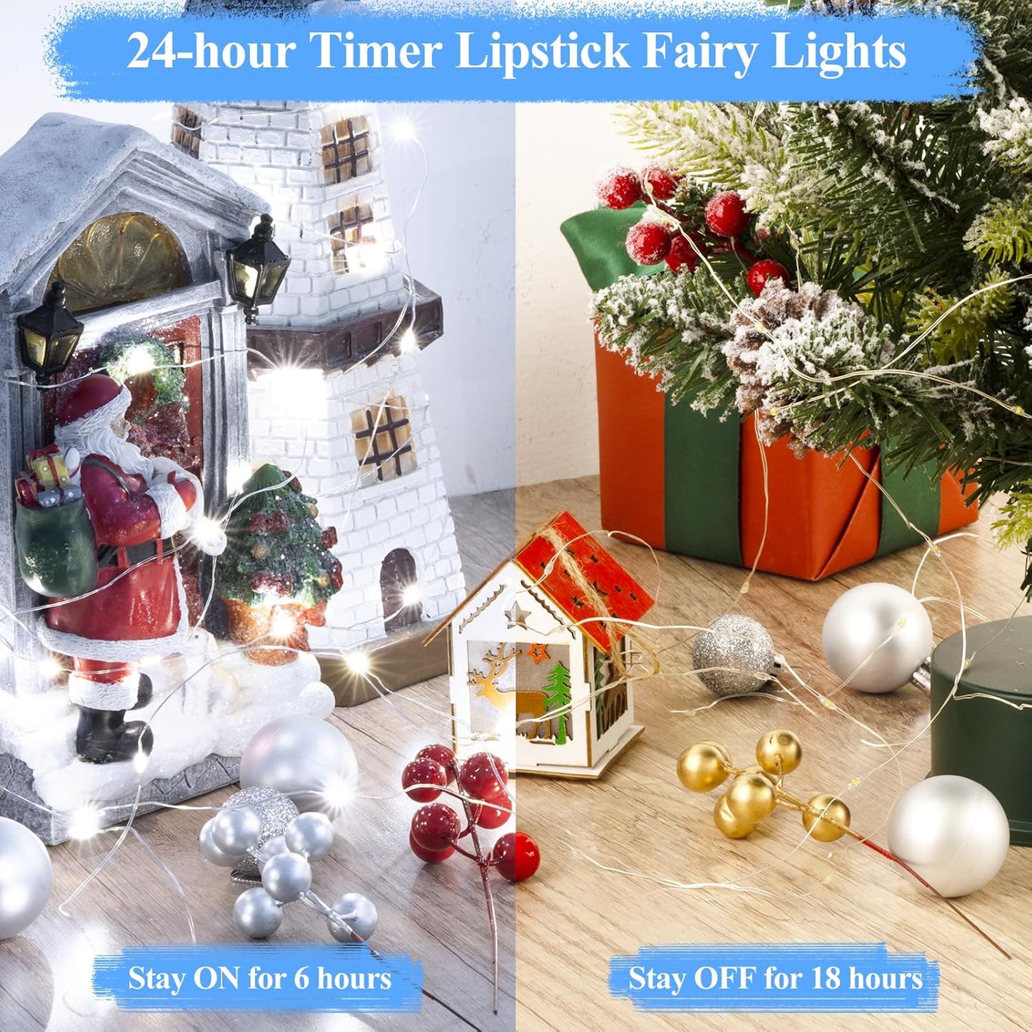 66FT(33 * 2) Rechargeable String Lights Battery Operated, Fairy Lights with Timer, Mini LED Twinkle Lights for Bedroom, Christmas Decorations, Wedding, Vine, Centerpiece Table Decor Cool White