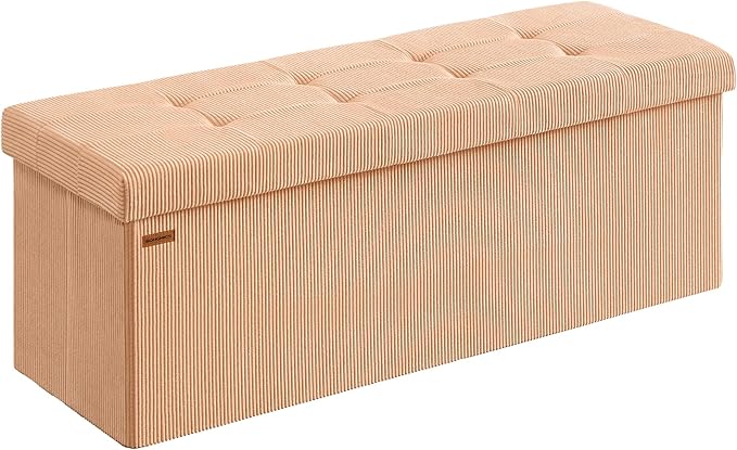 SONGMICS MAZIE Collection - Storage Ottoman Bench, Foldable Foot Rest, 15 x 43 x 15 Inches, End of Bed Bench, Storage Chest, Load 660 lb, Living Room, Bedroom, Entryway, Apricot ULSF604O01
