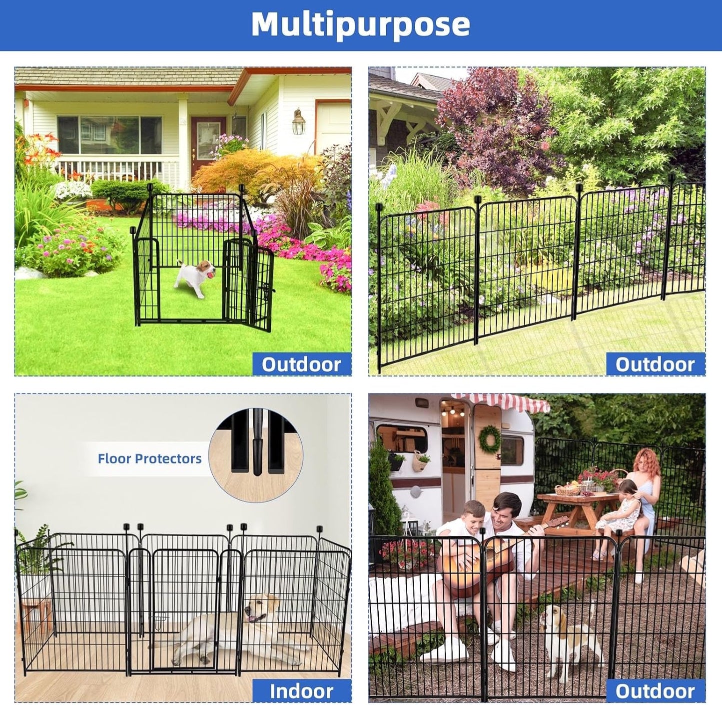 ADAVIN Tall Garden Fence with Gate, 36 in(H) 4 Panels Heavy Duty Iron Metal Animal Barrier Fence, Fence Blocker for Dogs, Portable Temporary Fencing. Total 9 Ft(L). Black