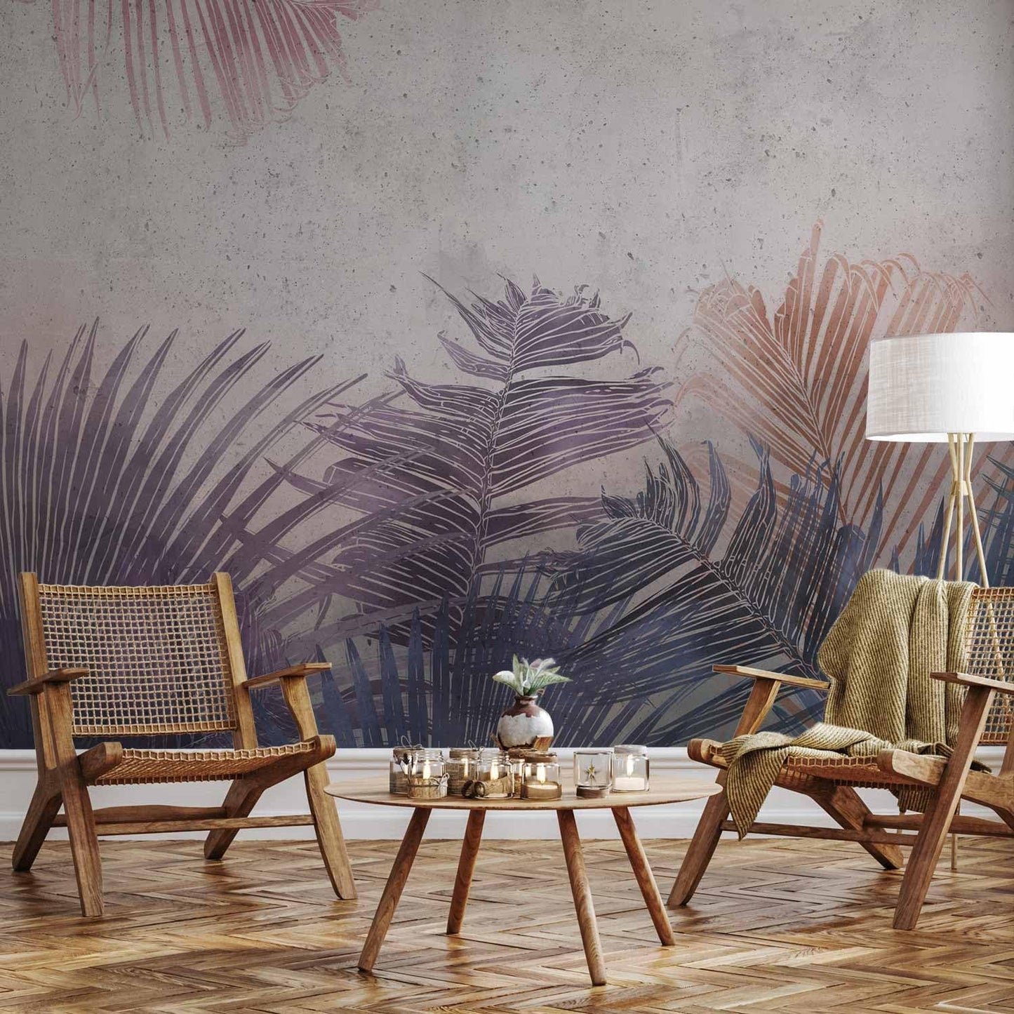 artgeist Wall Mural Jungle 138x101 in - XXL Non-Woven Wallpaper Fleece Wall Decor Photo Print Picture Image Design Leaves Botanical Nature Purple Grey b-A-0827-a-a