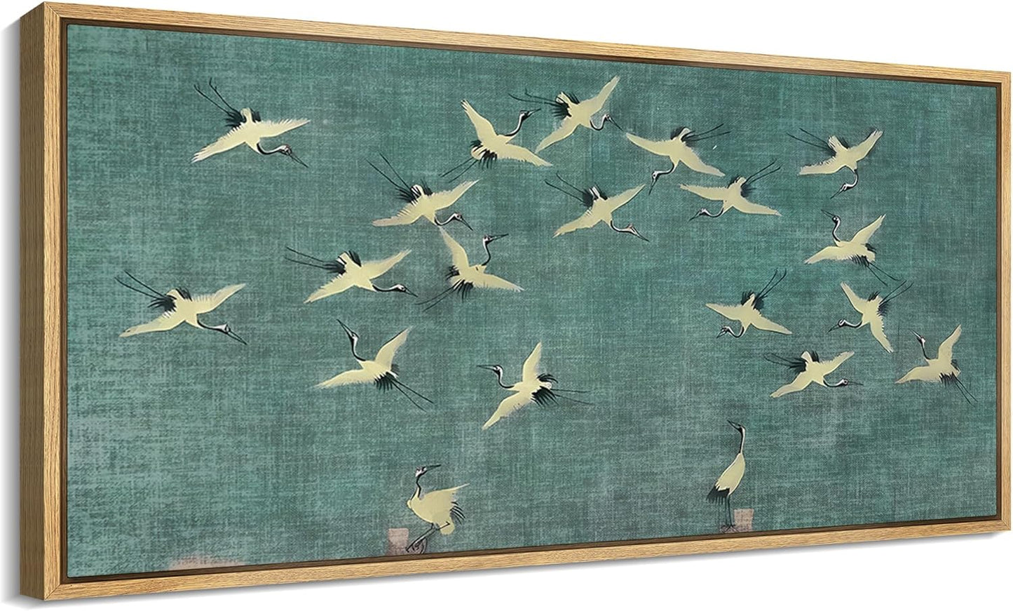 MUDECOR Extra Large Framed Canvas Print Wall Art Serene Skies White Birds in Flight on Teal Antique Retro Fine Art Illustrations Decorative Colorful for Bedroom - 60"x30"