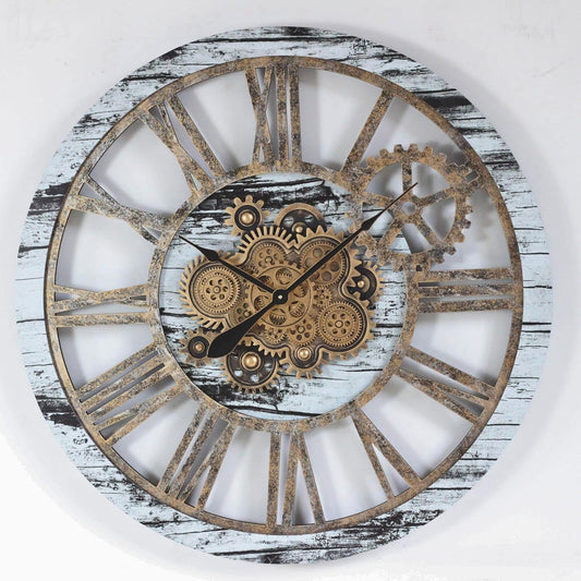 The Gears Clock 36'' Inch Real Moving Gear Wall Clock Vintage Industrial Oversized Rustic Farmhouse (Vintage Grey and White)