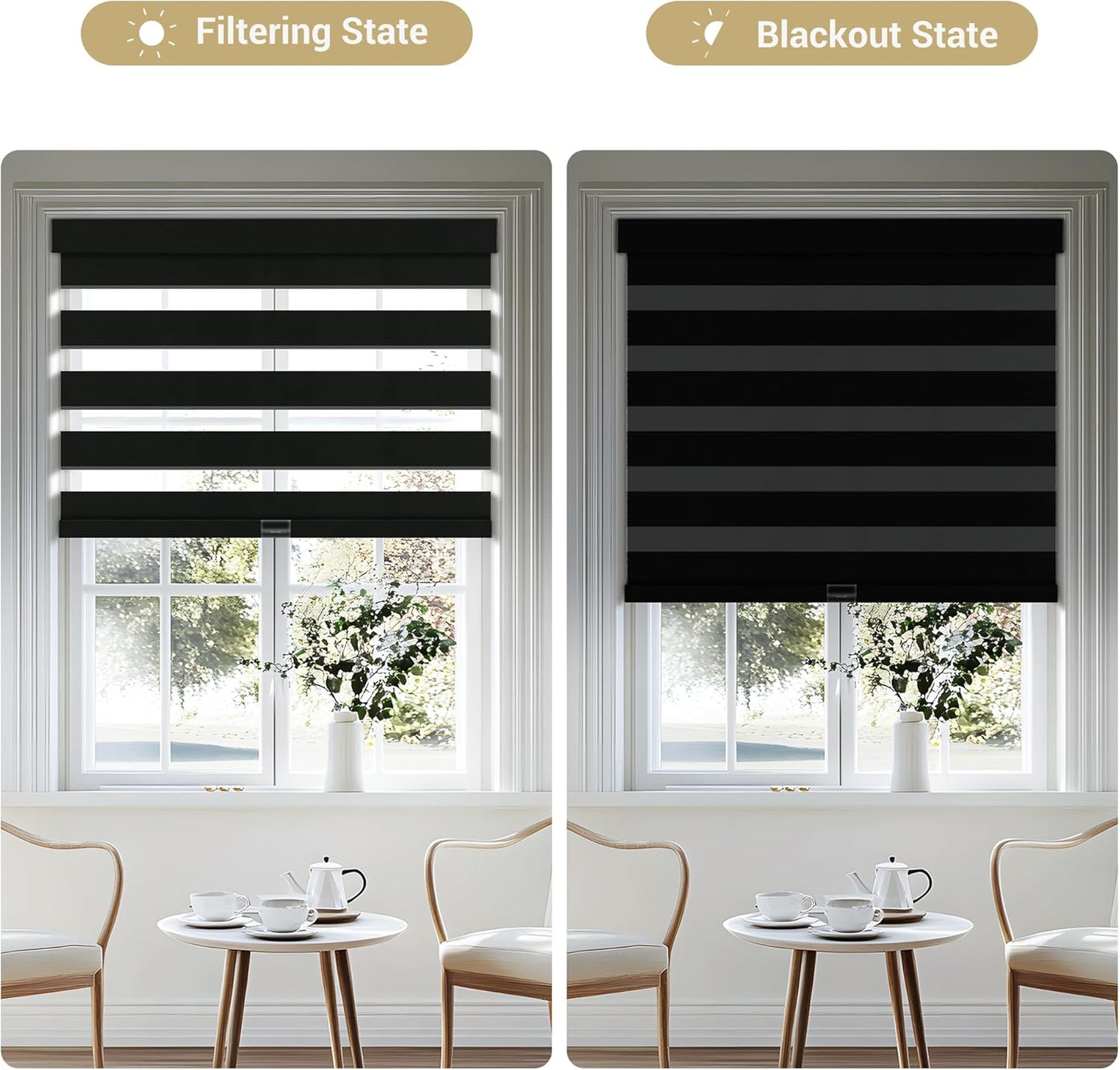 Cordless Zebra Blinds for Windows, Blackout Interior Blinds,Easy to Install,UV Protection,for Offices and Home,Custom Roller Shades, Solid Black, 69" W x 36" H