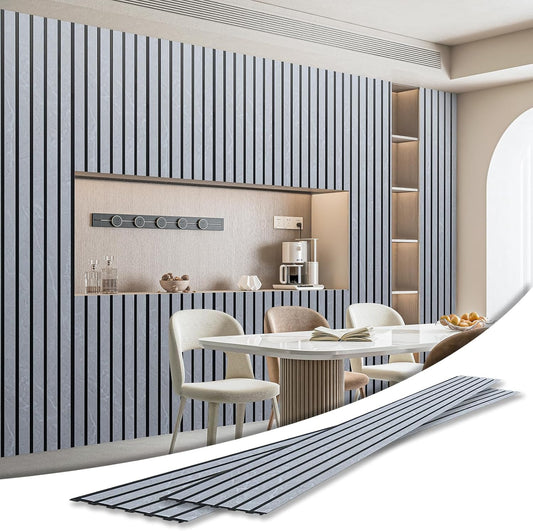 Art3d 4-Pack Glue-On Six-Grid Wainscoting Panel for Interior Wall Decor - 104 x 12 Inch Polystyrene Ultralight Slim Slat Wall Panels for Living Room Bedroom, Slate