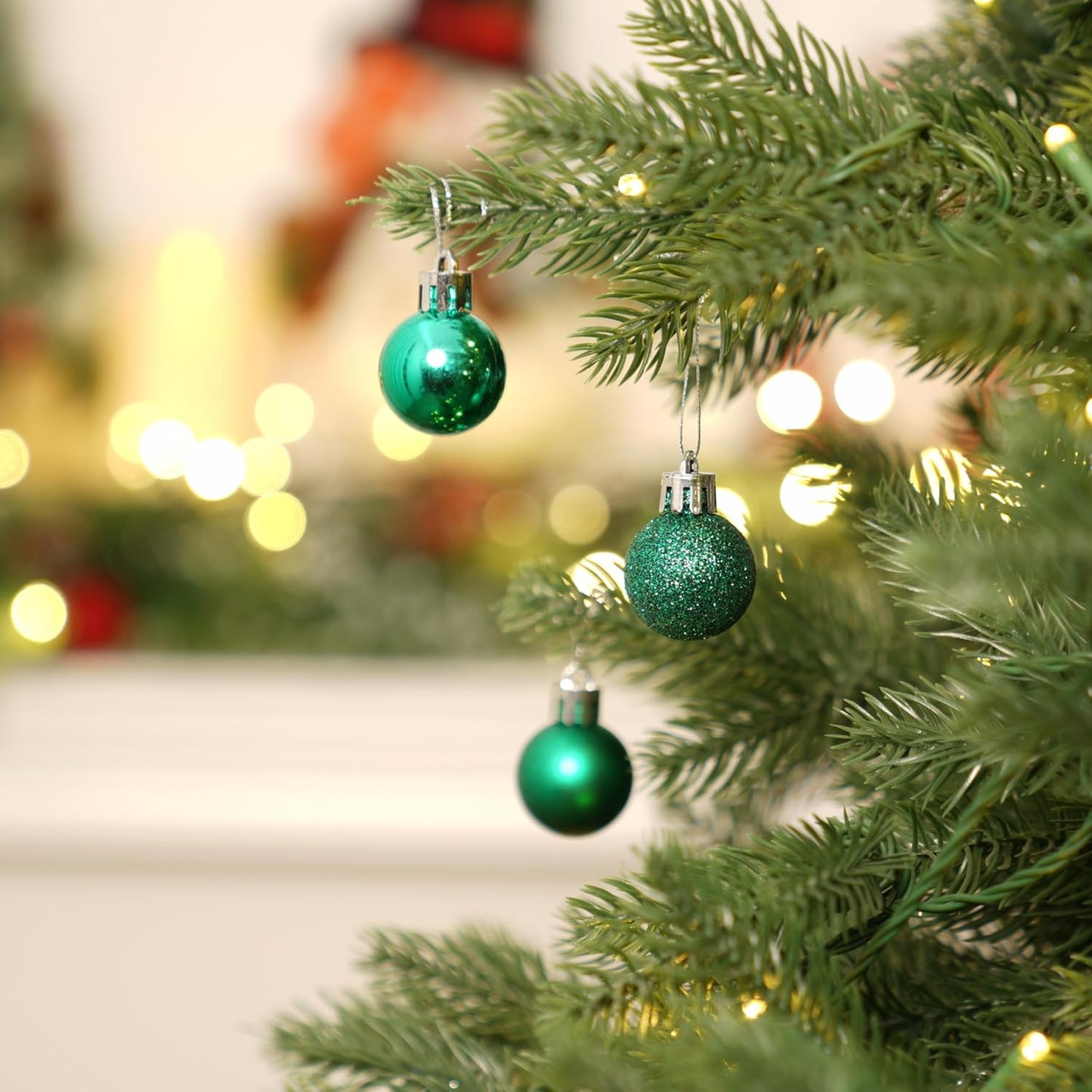 XmasExp 24ct Mini Christmas Ball Ornaments Shatterproof Christmas Ornaments Set Decorations for Xmas Tree Balls 30mm/1.18" (Malechite Green)