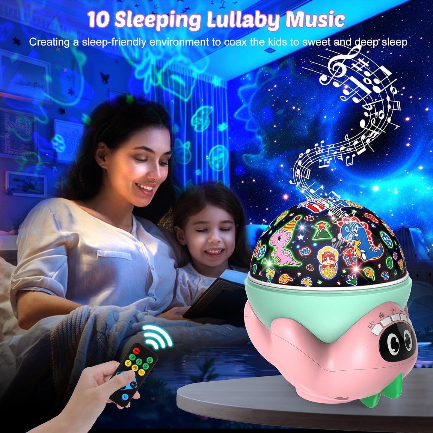 Dinosaur Night Light Projector for Kids Pink Dino Toys for Boys, Star Night Lights with Music and Timer, 17 Mode Color Changing Lamp with Remote, Christmas Birthday Gift for Baby Girl Boy
