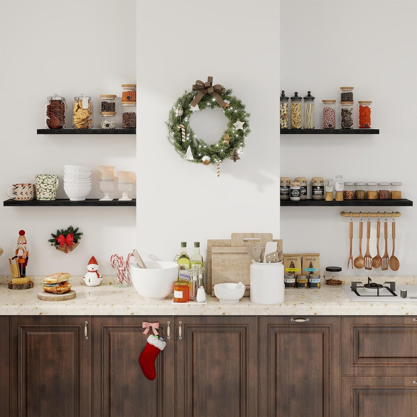 Fun Memories Floating Shelves for Wall, 27.5" Rustic Wood Deep Wall Mounted Shelves with Invisible Brackets for Decor & Storage, Floating Shelf for Living Room, Bathroom (Black, Set of 2)