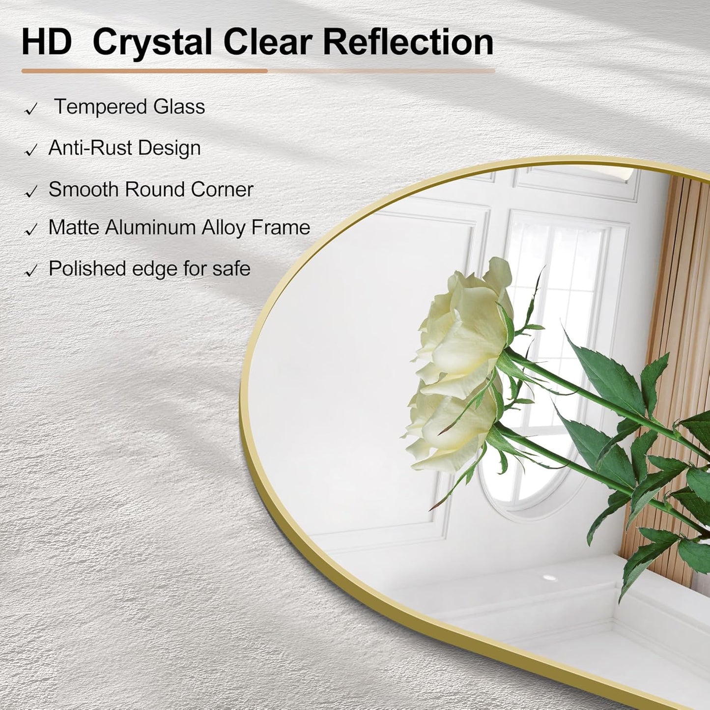 Arched Bathroom Mirror, 26"x38" Gold Arched Mirror for Bathroom, Wall Mounted Mirror, Vanity Wall Mirror Metal Frame for Bedroom, Entryway, Living Room, Hanging or Leaning Against Wall