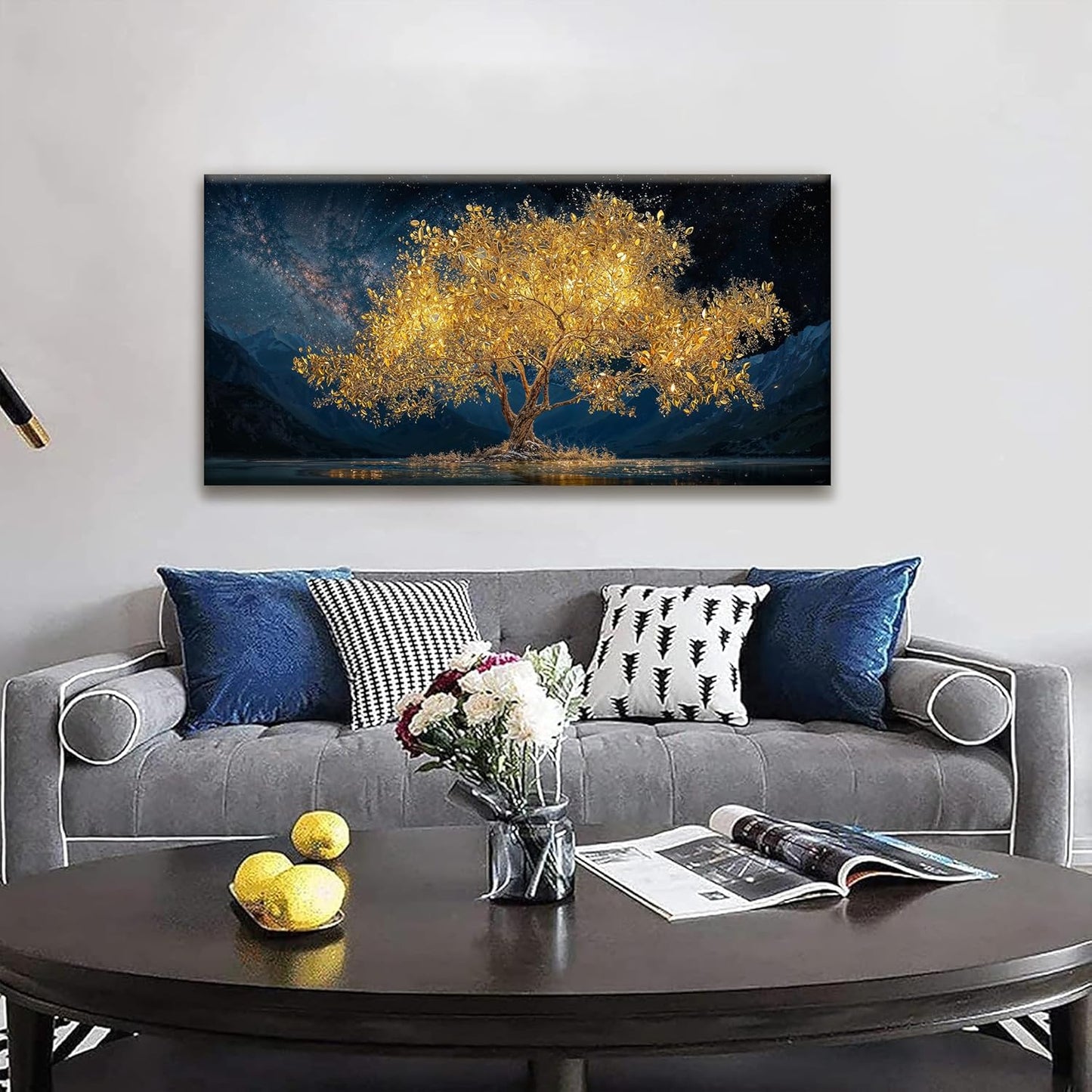 Wall Art For Living Room Gold Tree Of Life Landscape Print Painting Modern Canvas Art Wall Decor Prints Abstract Wall Decor Picture For Bedroom Apartment Office Wall Artwork Can Be Hung 24"X48"