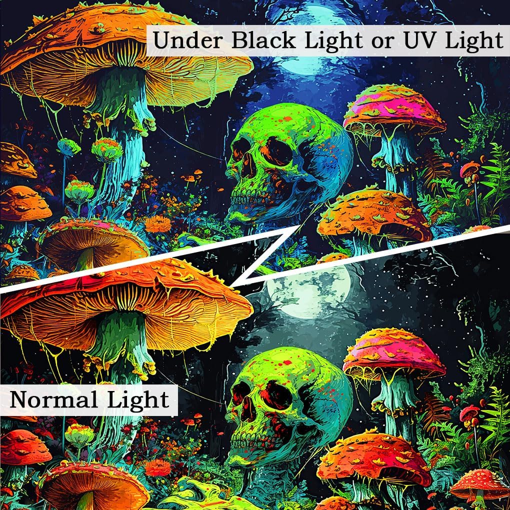 Xiaoput Blacklight Skull Wall Art, Black Light Skeleton Tapestry for Bedroom, UV Reactive Neon Gothic Tapestry for Men, Glow in Dark Trippy Forest Wall Hanging for Home Decor 60x40IN