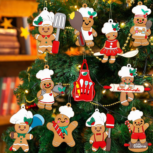 12pcs Gingerbread Christmas Decoration for Tree - Cooking Gingerbread Man Ornaments Christmas Hanging Decor for Xmas Tree Home Kitchen Decor Party Supplies