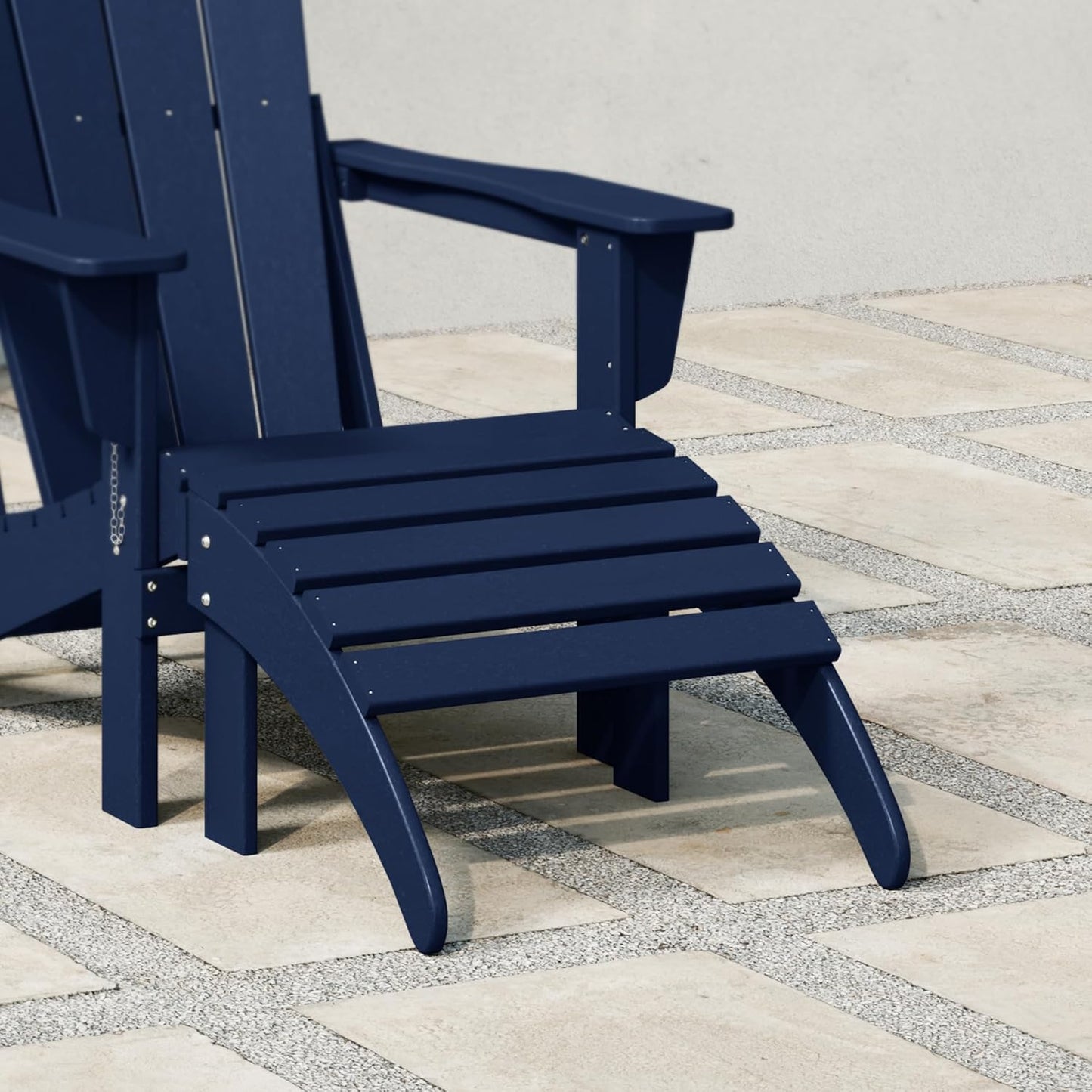 WestinTrends Outdoor Ottoman, Patio Adirondack Ottoman Foot Rest, All Weather Poly Lumber Folding Foot Stool for Adirondack Chair, Widely Used for Outside Porch Pool Lawn Backyard, Navy Blue